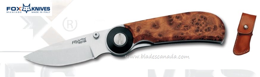 Fox Italy Folding Knife, 440C, Thuya Wood, Leather Sheath, Fox 1494RT