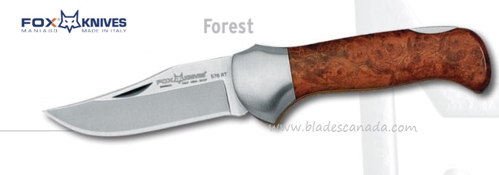 Fox Italy Forest Folding Knife, Sandvik 12C27, Amboina Wood, FX-576RT