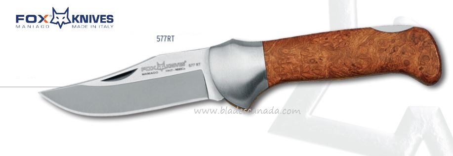 Fox Italy Forest Folding Knife, Sandvik 12C27, Amboina Wood, FX-577RT