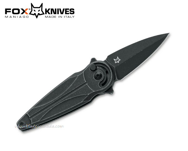 Fox Italy Saturn Flipper Folding Knife, Left Handed, N690 Black, Aluminum Black, 01FX940