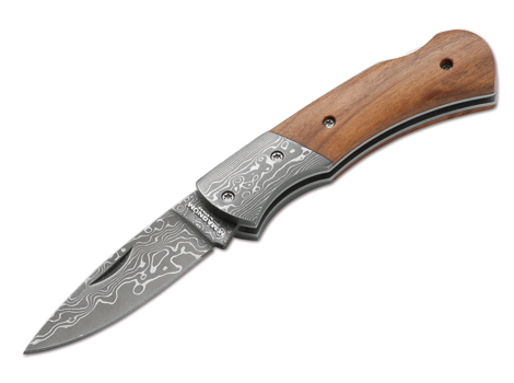 Boker Magnum Mistress Folding Knife, Damascus Blade, Olive Wood Handle, B-01MB171Dam - Click Image to Close