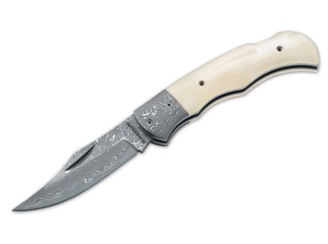 Boker Magnum Folding Knife, Damascus Blade, Bone Handle, 01MB180DAM
