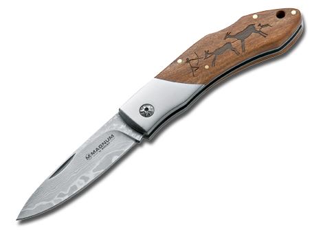 Boker Magnum Caveman Folding Knife, Damascus, Wood Handle, 01RY818DAM