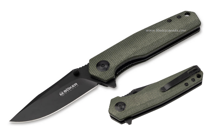 Boker Magnum Field Flipper Folding Knife, Black Blade, Micarta Green, 01SC006