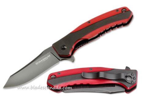 Boker Magnum RB Flipper Folding Knife, 440A, G10 Black/Red, B-01SC166