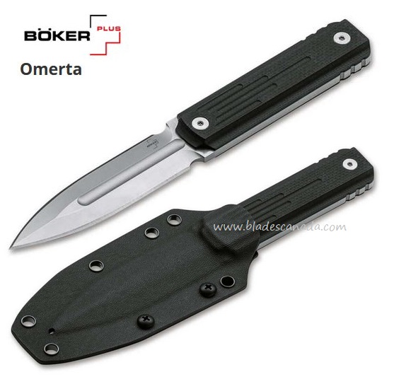 Boker Plus Omerta Dagger Fixed Blade Knife, D2, G10, Kydex Sheath, 02BO032
