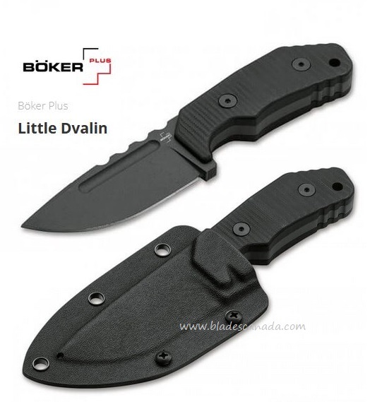 Boker Plus Little Dvalin Fixed Blade Knife, D2, G10 Black, Kydex Sheath, B-02BO033