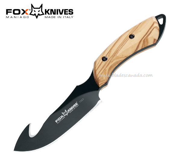 Fox Italy European Hunter Guthook Fixed Blade Knife, N690, Wood, 1503OL