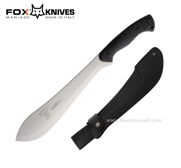 Fox Italy Macho Machete, 1.4116 Steel, Black FRN Black, Leather Sheath, 680