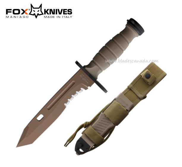 Fox Italy Oplita Combat Fixed Blade Knife, N690 Coyote, Coyote Handle, FX-3003