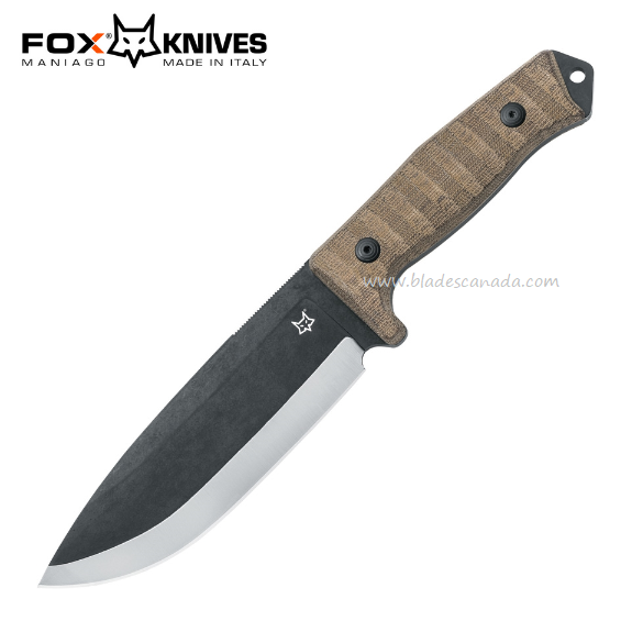 Fox Italy Nushman Fixed Blade Knife, D2 Black, Micarta, Leather Sheath, FX-609OD