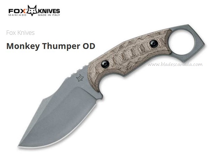 Fox Italy Monkey Thumper Fixed Blade Knife, Niolox Steel, Micarta, Kydex Sheath, FX-633OD