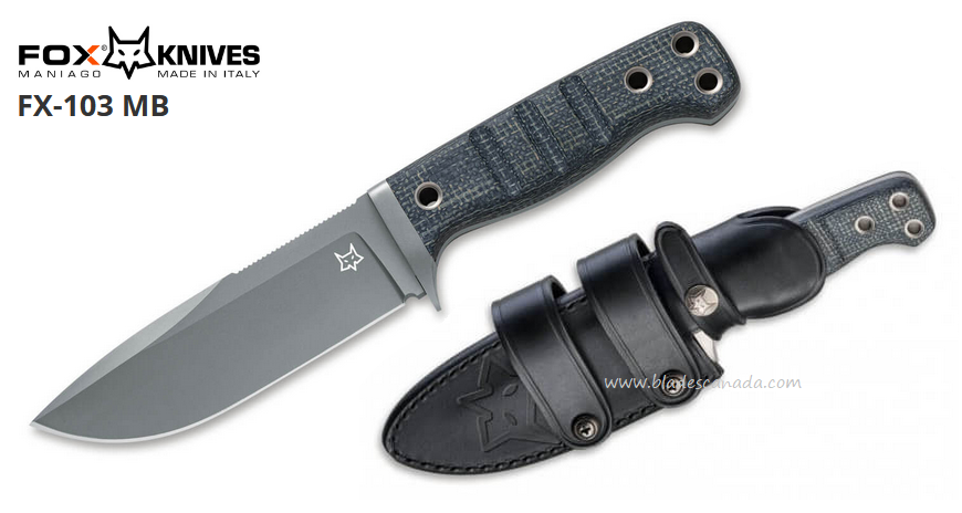 Fox Italy FX-103 Fixed Blade Knife, Niolox, Micarta, Leather Sheath, 02FX747
