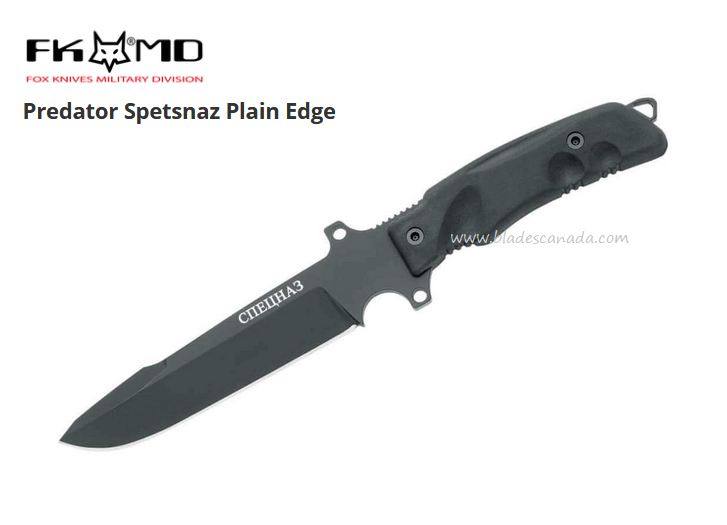 Fox Italy FKMD Predator Spetsnaz Fixed Blade Knife, N690 Black, Nylon Sheath, 02FXG4B