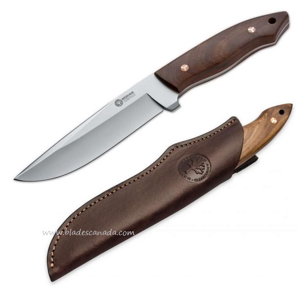 Boker Arbolito Venador Fixed Blade Knife, N695, Guayacan Handle, Leather Sheath, 02BA313G