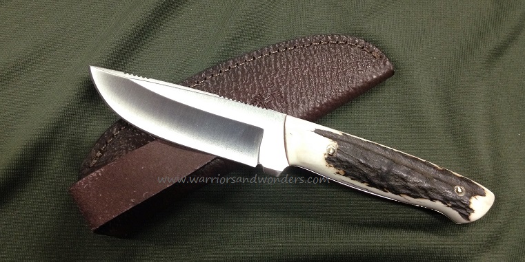 Boker Arbolito Stag Hunter Fixed Blade Knife, N695, Stag Handle, Leather Sheath, B-02BA319H
