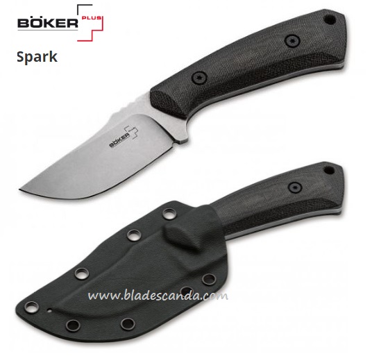 Boker Plus Spark Fixed Blade Knife, 440C, Micarta, Kydex Sheath, B-02BO010