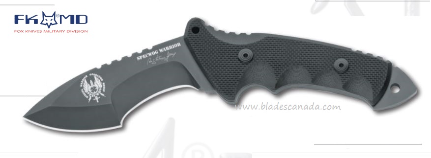 Fox Italy Specwog Warrior Combat Fixed Blade Knife, N690, G10 Black, MOLLE Kydex Sheath, FX-0171113