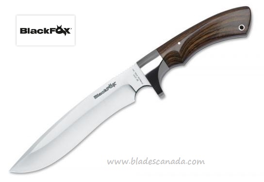 BlackFox Fixed Blade Knife, Stainless, Pakkawood, Leather Sheath, BF-0701