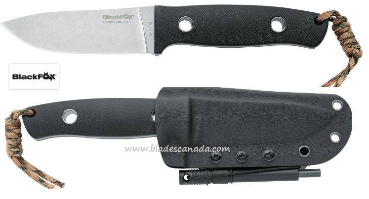 BlackFox Vesuvius Fixed Blade Knife, 440C, G10 Grey, Kydex Sheath, BF-710