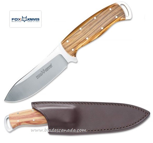 Fox Italy 'Pachi' Persian Hunter Fixed Blade Knife, N690, Olive Wood, Leather Sheath, FX-445OL