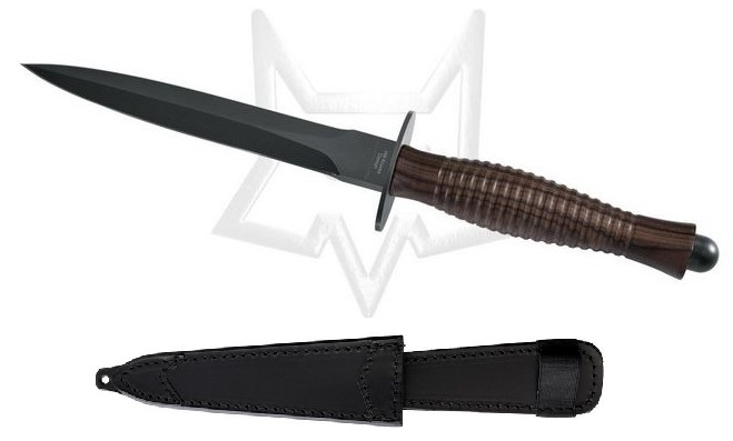 Fox Italy Fairbairn Sykes Dagger Fixed Blade Knife, N690Co, Walnut Handle, Leather Sheath, FX-592W - Click Image to Close