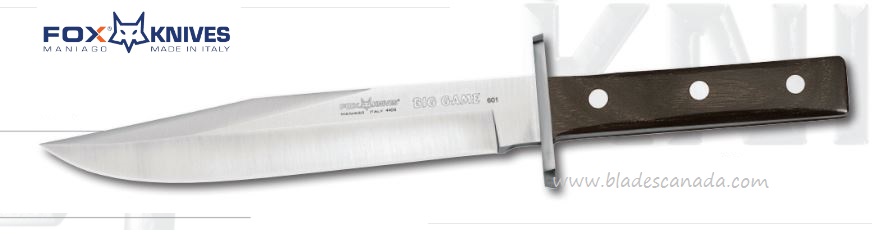 Fox Italy Big Game Fixed Blade Knife, 440C, Pakkawood, Leather Sheath, FX-601