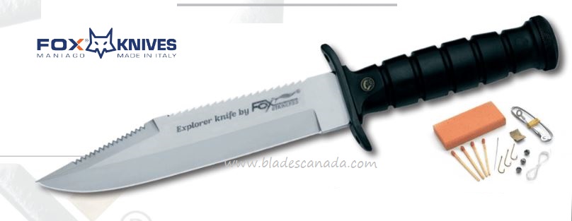 Fox Italy Explorer Fixed Blade Knife, 440A, Leather Sheath, FX-698