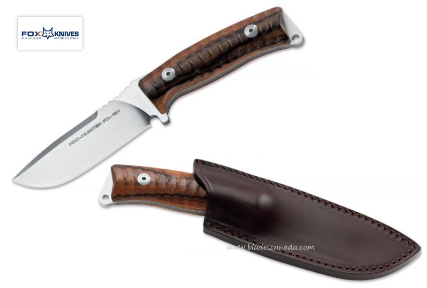 Fox Italy Pro Hunter Fixed Blade Knife, N690, Santos Handle, Leather Sheath, FX-131DW
