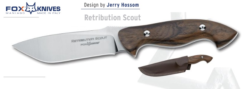 Fox Italy Retribution Scout Fixed Blade Knife, N690, Ziracote Wood, Leather Sheath, FX-600W