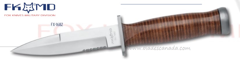 Fox Italy Marine Combat Fixed Blade Knife, 440C, Leather Handle, Leather Sheath, FX-1682