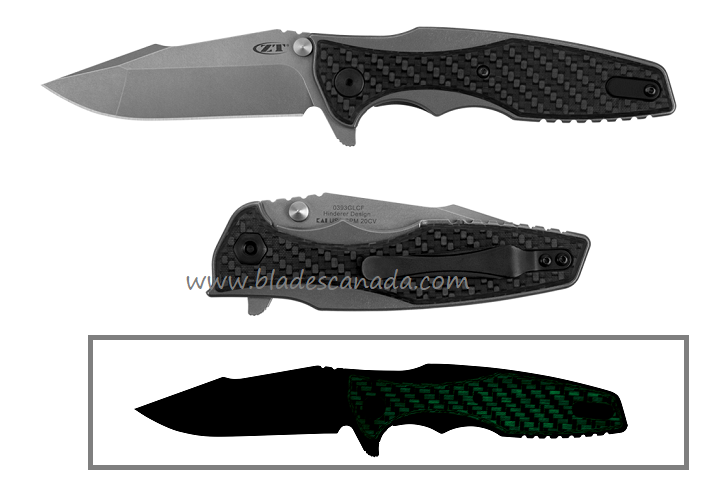 Zero Tolerance Hinderer 0393GLCF Flipper Framelock Knife, CPM 20CV, Titanium/CF Glow-in-the-Dark