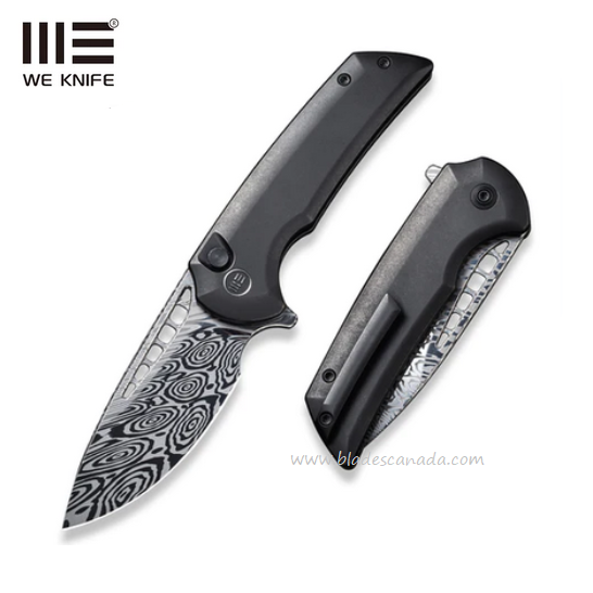 WE Knife Ferrum Forge Mini Malice Flipper Folding Knife, Damasteel, Titanium Black, 054BL-DS1