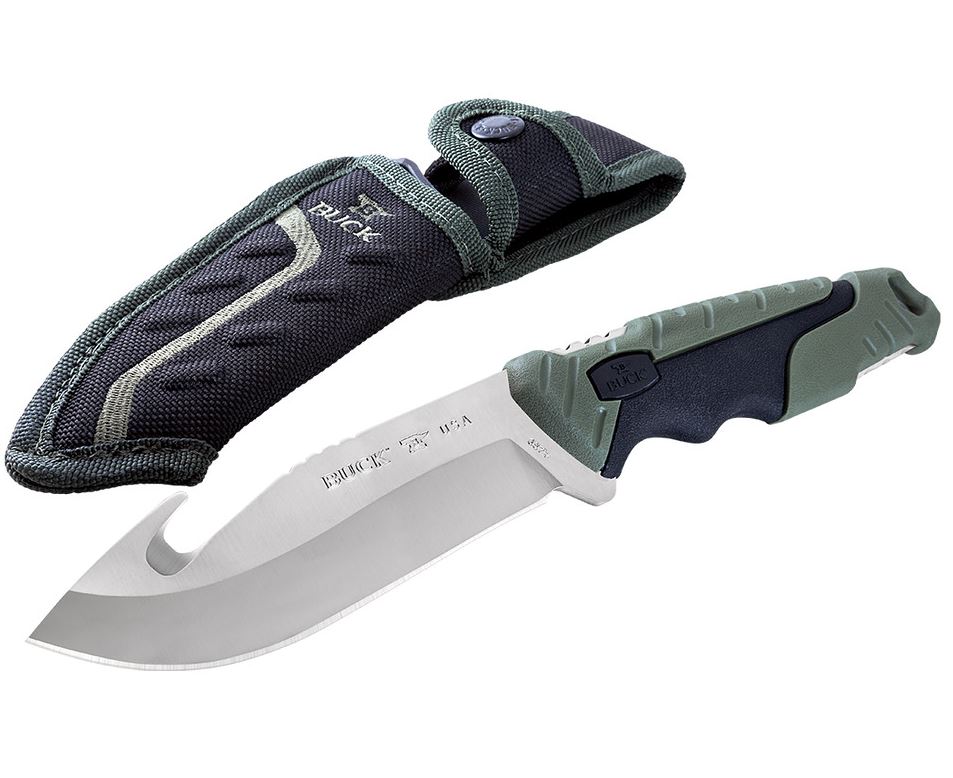 Buck Pursuit Guthook Large Fixed Blade Knife, 420HC Steel, GFN Black/Green, BU0657GRG