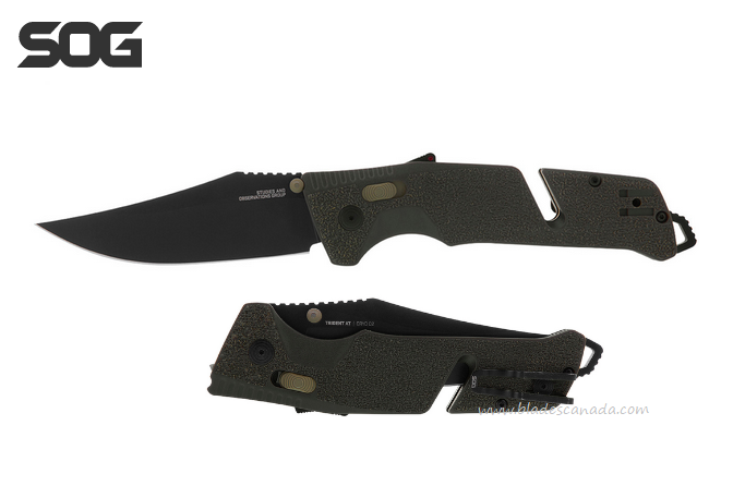 SOG Trident AT Folding Knife, Assisted Opening, D2 Black, GRN OD, 11-12-03-57