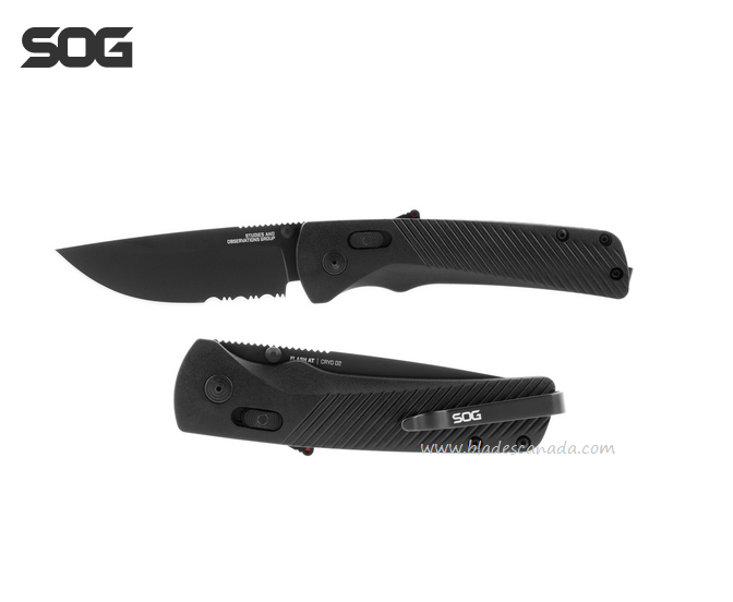 SOG Flash AT Folding Knife, D2 Serrated Black, GRN Black, 11-18-02-41