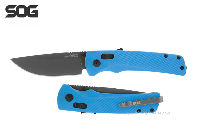 SOG Flash AT Folding Knife, Assisted Opening, D2 Black, GRN Civic Cyan, 11-18-03-41