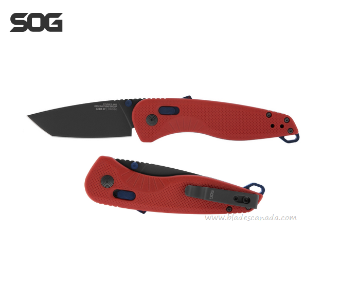 SOG Aegis AT Folding Knife, Assisted Opening, D2 Black, GRN Red/Indigo, 11-41-08-41