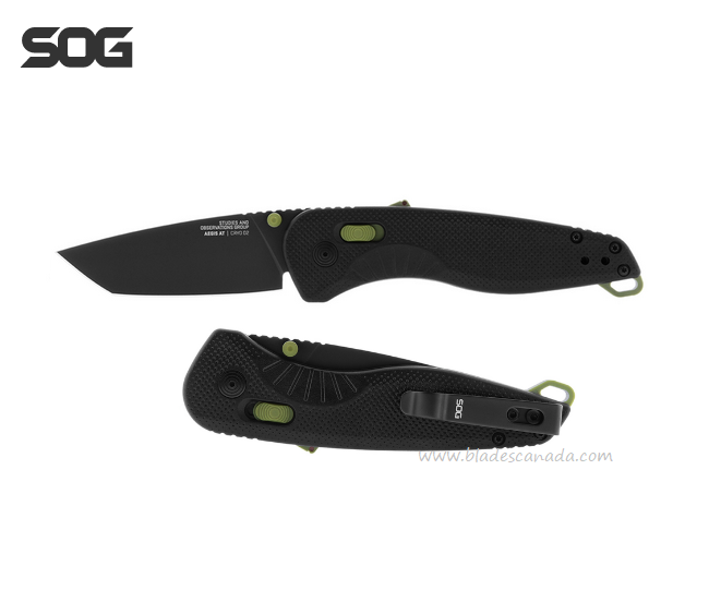 SOG Aegis AT Folding Knife, Assisted Opening, D2 Black, GRN Black/Moss, 11-41-09-41