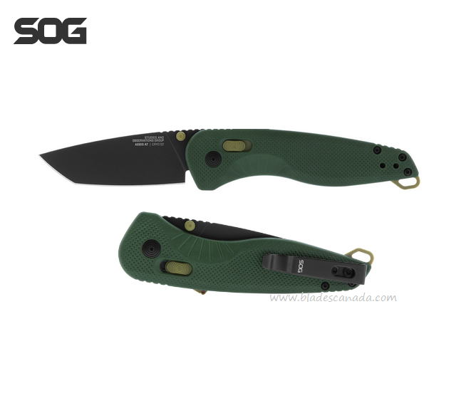 SOG Aegis AT Folding Knife, Assisted Opening, D2 Black, GRN Forest/Moss, 11-41-13-41
