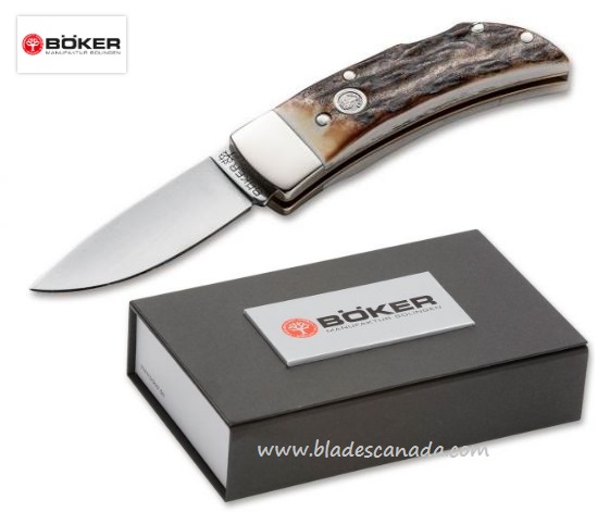 Boker Germany Pocket Folding Knife, 4034 Steel, Stag Handle, 111006
