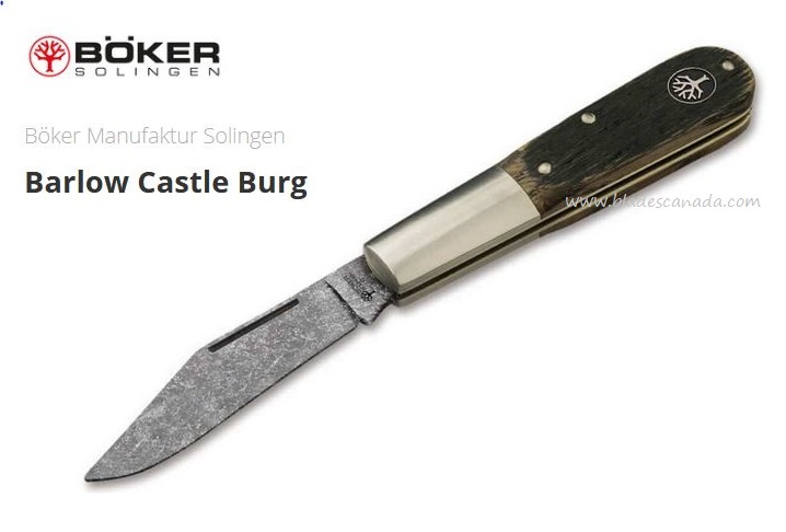 Boker Germany Barlow Castle Burg Slpjoint Folding Knife, O1 Steel, Oak Wood, 113941