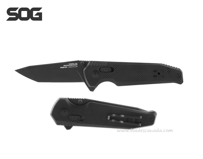 SOG Vision XR Flipper Folding Knife, CTS XHP Black, G10 Black, 12-57-01-57