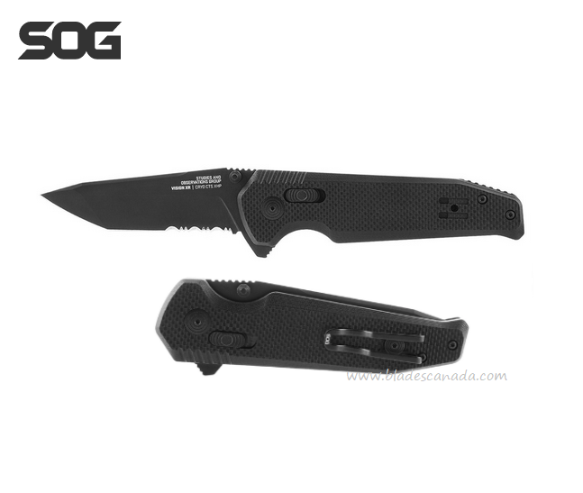 SOG Vision XR Flipper Folding Knife, CTS XHP Serrated, G10 Black, 12-57-02-57