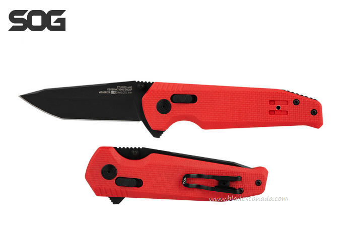 SOG Vision XR LTE Flipper Folding Knife, CTS XHP Black, G10 Red, 12-57-08-57