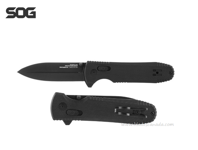 SOG Pentagon XR Flipper Folding Knife, CTS XHP Black, G10 Black, 12-61-01-57