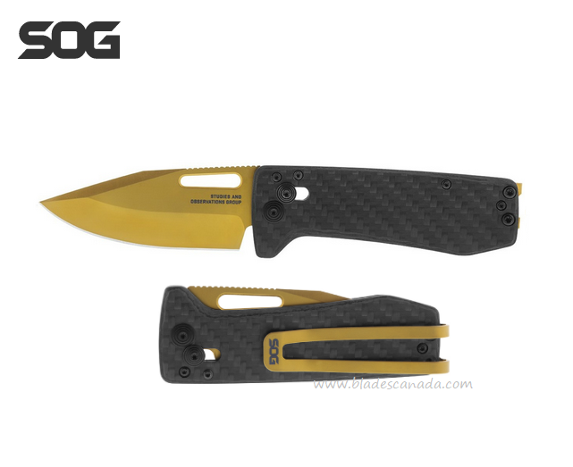 SOG Ultra XR Folding Knife, CPM S35VN Gold TiNi, Carbon Fiber, 12-63-02-57