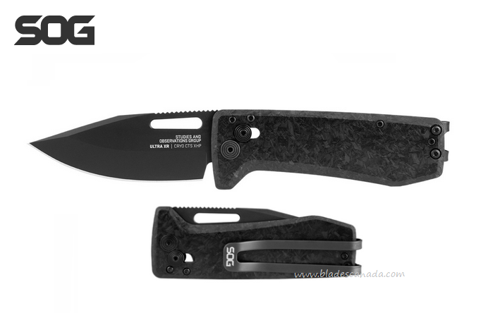 SOG Ultra XR Blackout Folding Knife, S35VN, Carbon Fiber, 12-63-05-57