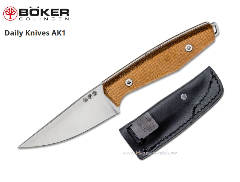 Boker Germany Daily AK1 Fixed Blade Knife, RWL-34 Drop Point, Micarta Mustard, 120502