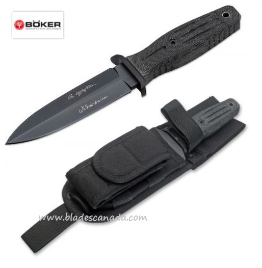 Boker Germany A-F Dagger Fixed Blade Knife, N690, Micarta Black, Soft Sheath, 121644 - Click Image to Close